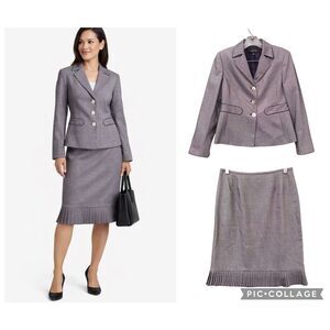 Kasper Petite Skirt Blazer 2 Piece Suit  Tailored Office Wear 6P Gray Navy Lined